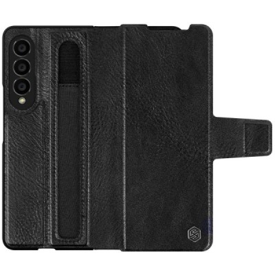 Роскошный „Nillkin“ Aoge Leather чёрный кожаный чехол-книжка серии для Samsung Galaxy Z Fold4 5G (F936B) | Vacins.lv