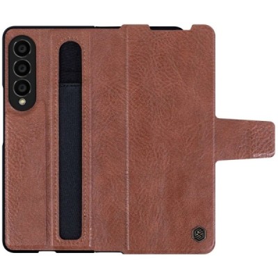 Роскошный „Nillkin“ Aoge Leather коричневый кожаный чехол-книжка серии для Samsung Galaxy Z Fold4 5G (F936B) | Vacins.lv