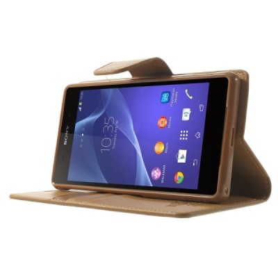 Sony Xperia Z2 Mercury Sonata atvērams brūns ādas futrālis - maciņš / Vacins.lv