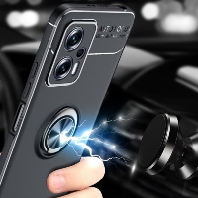 Xiaomi Poco X4 GT (Redmi Note 11T Pro, Redmi Note 11T Pro+) „Ring“ Kickstand (TPU) melns apvalks | vacins.lv