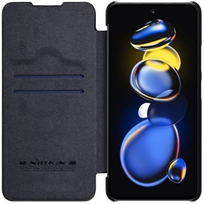 Greznais „Nillkin“ Qin sērijas ādas atvērams melns Xiaomi Poco X4 GT (Redmi Note 11T Pro, Redmi Note 11T Pro+) | Vacins.lv