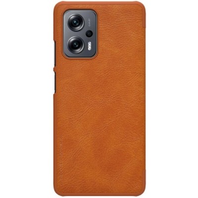 Роскошный коричневый кожаный чехол Nillkin Qin Series для Xiaomi Poco X4 GT (Redmi Note 11T Pro, Redmi Note 11T Pro+) | Vacins.l