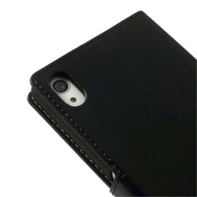 Sony Xperia Z2 D6503 atvēramais melns ādas futrālis - maciņš / Vacins.lv