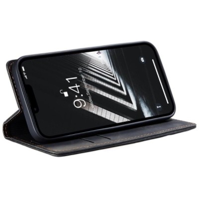Apple iPhone 14 CaseMe Retro solīds atvēramais ādas melns maciņš - maks | Vacins.lv