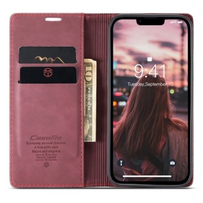 Apple iPhone 14 CaseMe Retro открываемый бордовый кожаный чехол – книжка | Vacins.lv
