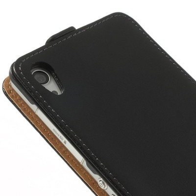 Sony Xperia Z2 klasisks ādas vertikāli atvēramais melns futrālis / Vacins.lv