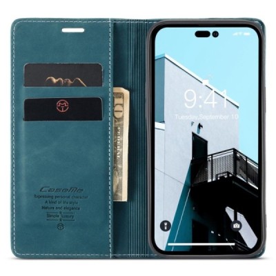 Apple iPhone 14 Pro CaseMe Retro открываемый зелёный кожаный чехол – книжка | Vacins.lv