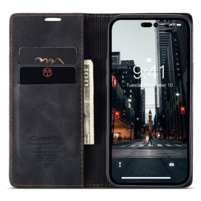 Apple iPhone 14 Pro Max CaseMe Retro открываемый чёрный кожаный чехол – книжка | Vacins.lv