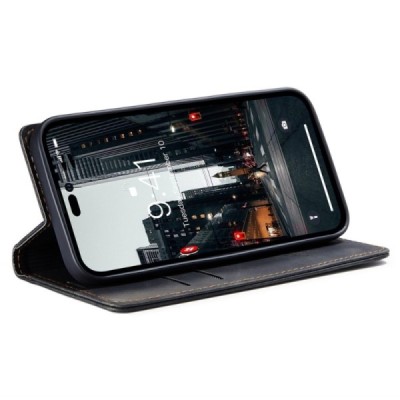 Apple iPhone 14 Pro Max CaseMe Retro открываемый чёрный кожаный чехол – книжка | Vacins.lv