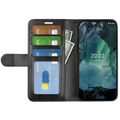 Nokia G21 (G11) atvēramais ādas melns maciņš (maks) | Vacins.lv