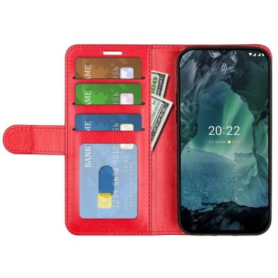 Nokia G21 (G11) открываемый красный кожаный чехол - книжка | Vacins.lv