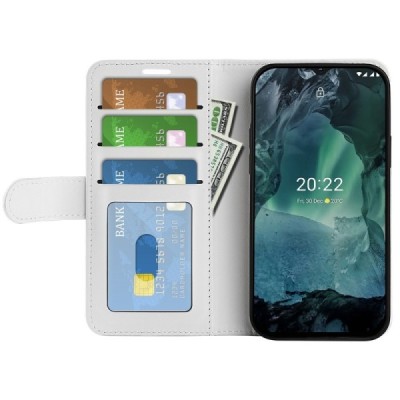 Nokia G21 (G11) atvēramais ādas balts maciņš (maks) | Vacins.lv