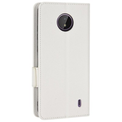Nokia C10 (C20) Litchi открываемый белый кожаный чехол - книжка | Vacins.lv