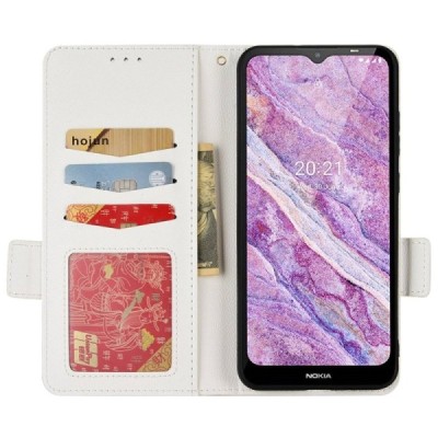Nokia C10 (C20) Litchi открываемый белый кожаный чехол - книжка | Vacins.lv