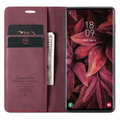 Samsung Galaxy S10+ (G975) CaseMe Retro открываемый, бордового цвета, кожаный чехол – книжка | Vacins.lv