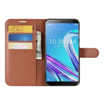 Asus Zenfone Max Pro (ZB601KL) Litchi открываемый коричневый  кожаный чехол - книжка | Vacins.lv