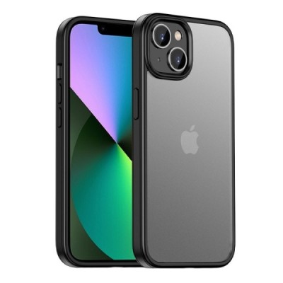 Apple iPhone 14 elegants „IPAKY“ Rubberized dzidrs (caurspīdīgs) silikona apvalks (apmales melnā krāsā) | Vacins.lv