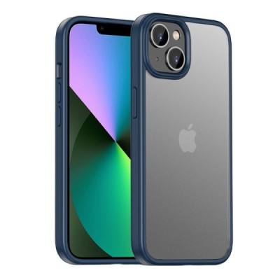 Apple iPhone 14 elegants „IPAKY“ Rubberized dzidrs (caurspīdīgs) silikona apvalks (apmales tumši zilā krāsā) | Vacins.lv
