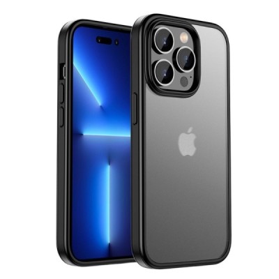 Apple iPhone 14 Pro elegants „IPAKY“ Rubberized dzidrs (caurspīdīgs) silikona apvalks (apmales melnā krāsā) | Vacins.lv