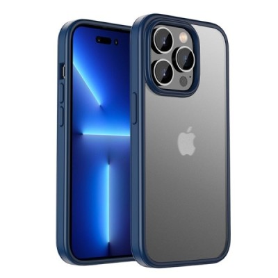 Apple iPhone 14 Pro elegants „IPAKY“ Rubberized dzidrs (caurspīdīgs) silikona apvalks (apmales tumši zilā krāsā) | Vacins.lv