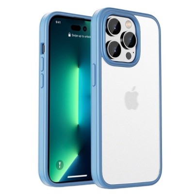 Apple iPhone 14 Pro elegants „IPAKY“ Rubberized dzidrs (caurspīdīgs) silikona apvalks (apmales gaiši zilā krāsā) | Vacins.lv