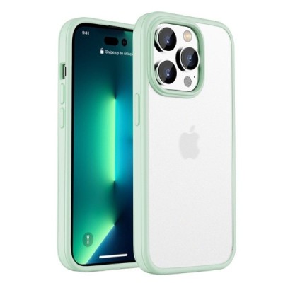 Apple iPhone 14 Pro Max elegants „IPAKY“ Rubberized dzidrs (caurspīdīgs) silikona apvalks (apmales zaļā krāsā) | Vacins.lv