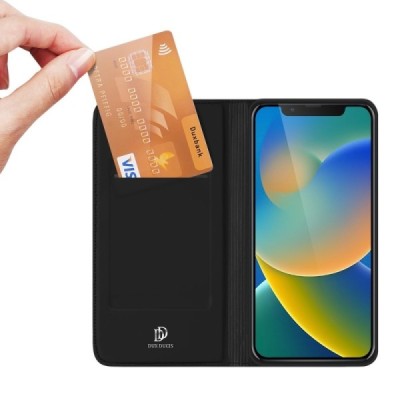 „Dux Ducis“ Skin серии Apple iPhone 14 чёрный кожаный чехол-книжка | Vacins.lv