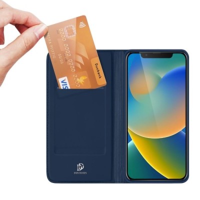 „Dux Ducis“ Skin серии Apple iPhone 14 тёмно-синий кожаный чехол-книжка | Vacins.lv