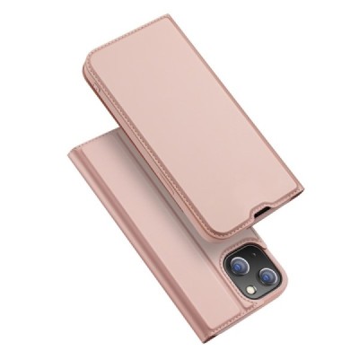Apple iPhone 14 „Dux Ducis“ Skin sērijas rozs ādas atvērams maciņš | Vacins.lv