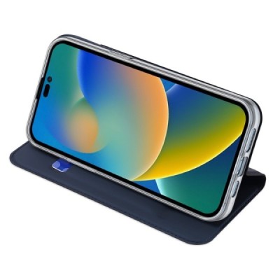 Apple iPhone 14 Pro „Dux Ducis“ Skin sērijas tumši zils ādas atvērams maciņš | Vacins.lv