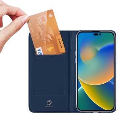 Apple iPhone 14 Pro „Dux Ducis“ Skin sērijas tumši zils ādas atvērams maciņš | Vacins.lv