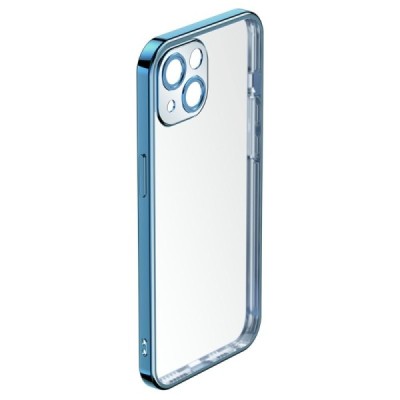 Apple iPhone 14 elegants „ROCK“ dzidrs (caurspīdīgs) silikona apvalks (apmales zilā krāsā) | Vacins.lv