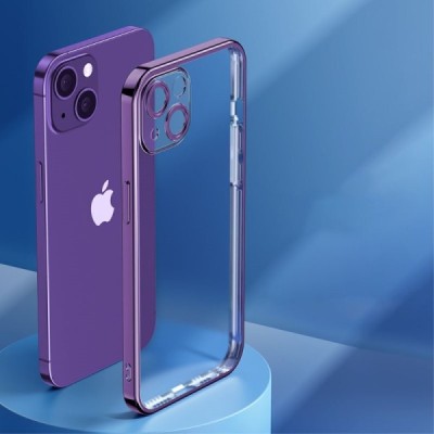 Apple iPhone 14 „ROCK“ силиконовый прозрачный чехол с фиолетовой рамкой | Vacins.lv