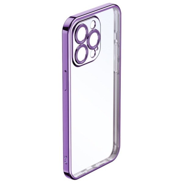 „ROCK“ твердый силиконовый (TPU) чехол - прозрачный / фиолетовый (iPhone 14 Pro)