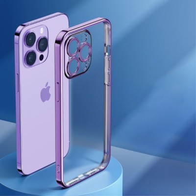 Apple iPhone 14 Pro „ROCK“ силиконовый прозрачный чехол с фиолетовой рамкой | Vacins.lv
