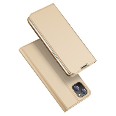 Apple iPhone 14 Plus „Dux Ducis“ Skin sērijas zelta ādas atvērams maciņš | Vacins.lv