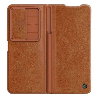 Samsung Galaxy Z Fold4 5G (F936B) роскошный серии Nillkin Qin Pro кожаный чехол-книжка - коричневый | Vacins.lv