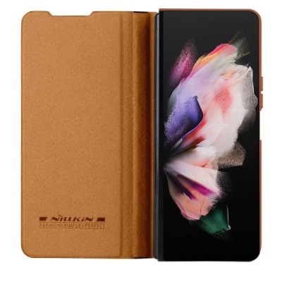 Samsung Galaxy Z Fold4 5G (F936B) роскошный серии Nillkin Qin Pro кожаный чехол-книжка - коричневый | Vacins.lv