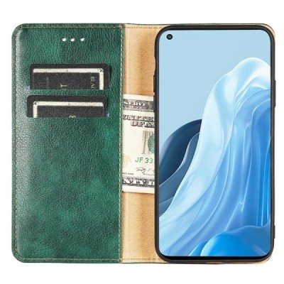 Твердый зелёный кожаный чехол-книжка для Huawei Honor 70 | Vacins.lv