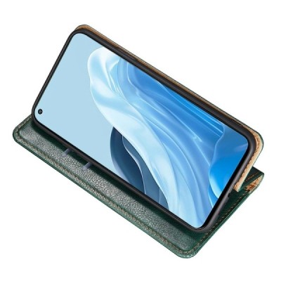 Твердый зелёный кожаный чехол-книжка для Huawei Honor 70 | Vacins.lv
