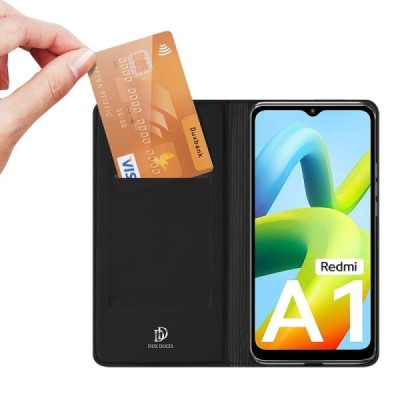 Xiaomi Redmi A1 „Dux Ducis“ Skin sērijas melns ādas atvērams maciņš | Vacins.lv