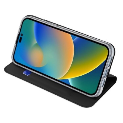 Apple iPhone 14 Pro „Dux Ducis“ Skin sērijas melns ādas atvērams maciņš | Vacins.lv