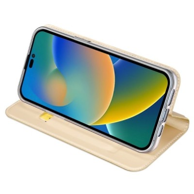 „Dux Ducis“ Skin серии Apple iPhone 14 Pro золотой кожаный чехол-книжка | Vacins.lv