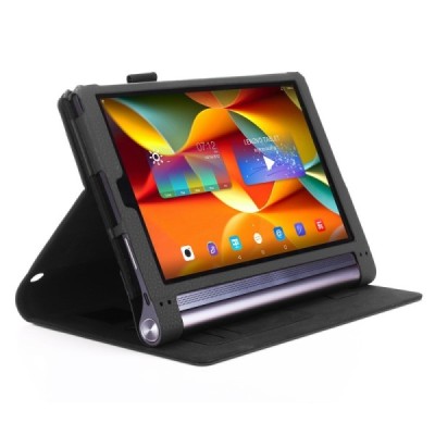 Lenovo Yoga Tab 3 Pro 10.1" ir Yoga Tab 3 Plus 10.1" „Leather“ чёрный кожаный чехол-книжка (складной) | Vacins.lv