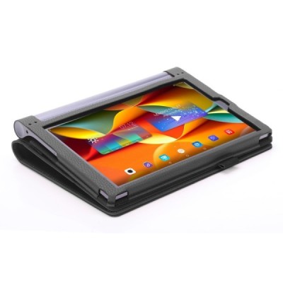 Lenovo Yoga Tab 3 Pro 10.1" ir Yoga Tab 3 Plus 10.1" „Leather“ чёрный кожаный чехол-книжка (складной) | Vacins.lv