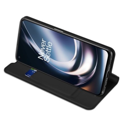OnePlus Nord CE 2 Lite 5G „Dux Ducis“ Skin sērijas melns ādas atvērams maciņš | Vacins.lv