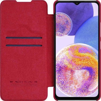 Роскошный красный кожаный чехол Nillkin Qin Series для Samsung Galaxy A23 5G (SM-A236B, SM-A235F) | Vacins.lv