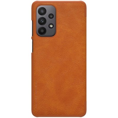 Роскошный коричневый кожаный чехол Nillkin Qin Series для Samsung Galaxy A23 5G (SM-A236B, SM-A235F) | Vacins.lv