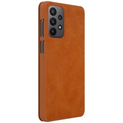 Роскошный коричневый кожаный чехол Nillkin Qin Series для Samsung Galaxy A23 5G (SM-A236B, SM-A235F) | Vacins.lv