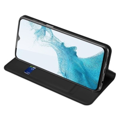 Samsung Galaxy A23 5G (SM-A236B, SM-A235F) „Dux Ducis“ Skin sērijas melns ādas atvērams maciņš | Vacins.lv